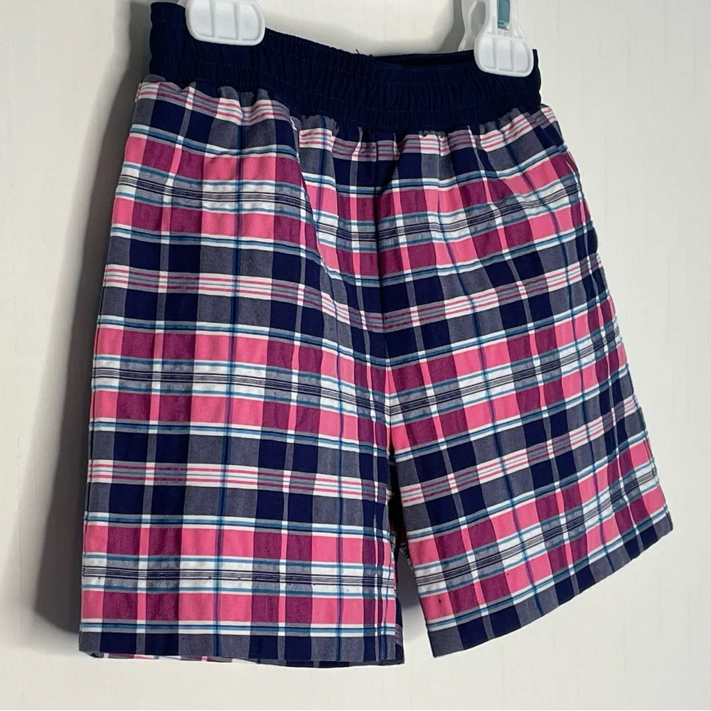 Florence Eiseman Boys Seersucker Plaid Swim Trunks Navy Pink 2T
